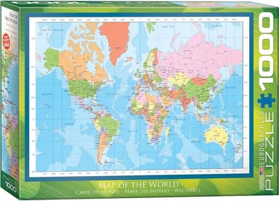 Wereldkaart Puzzel - Legpuzzel Kaart - Ontspanning Thuis - Grote Stukken - 68x48 cm - Multicolor