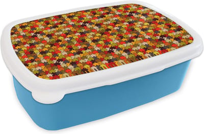 Broodtrommel Blauw - Lunchbox - Brooddoos - Puzzel - Patronen - Herfst - 18x12x6 cm - Kinderen - Jongen