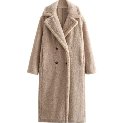 Manteau long polaire à manches longues pour femme, couleur unie L kaki