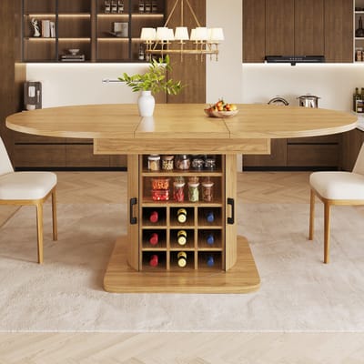 Sweiko Uitschuifbare Eettafel - 118/158 x 118 x 76 cm - MDF-tafelblad - Met opbergruimte - Natuurbruin