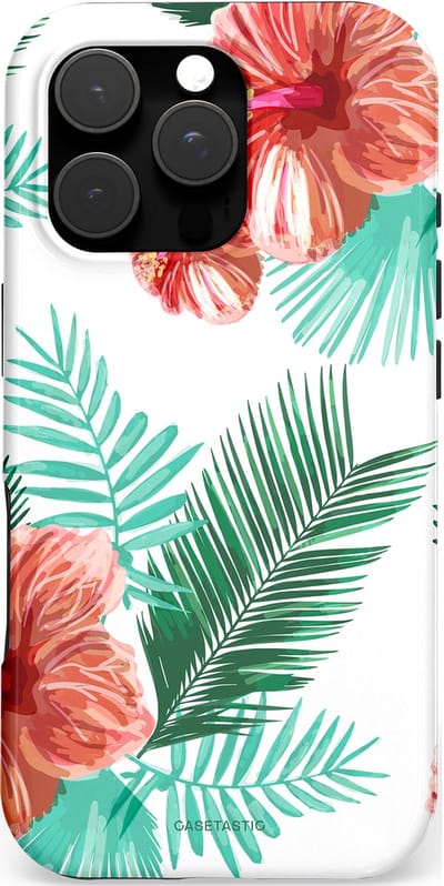Casetastic hoesje geschikt voor Apple iPhone 16 Pro - MagSafe - Dubbellaagse bescherming - Exotisch Roze Flora - Fashion Case - Wit Mintgroen Koraal Terracotta