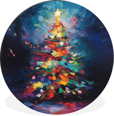 WallCircle - Wandcirkel - Muurcirkel - Kerstboom - Kerst - Abstract - Kleurrijk - Aluminium - Dibond - 30x30 cm - Binnen en Buiten