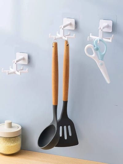 Punch-Gratis 360 Graden Gedraaid Keuken Haken Zelfklevende 6 Haken Muur - Deur Haak Handtas Kleding - Ties Zak Thuis opknoping Rack
