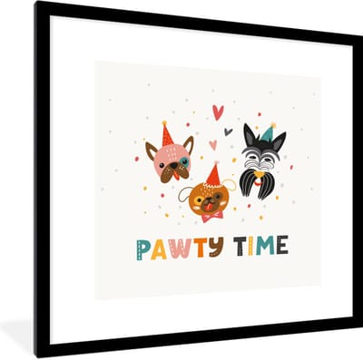 Fotolijst incl. Poster - Quotes - Feest - Honden - Spreuken - Pawty time - 40x40 cm - Posterlijst