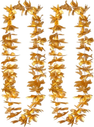 Boland Hawaii krans/slinger - 2x - Tropische kleuren goud - Bloemen hals slingers
