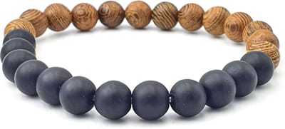 Kralenarmband voor heren met houten kralen en zwarte matte natuursteen kralen -19 cm