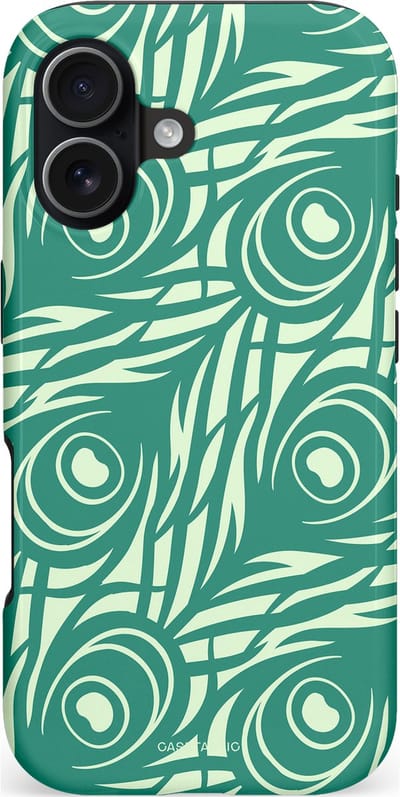Casetastic hoesje geschikt voor Apple iPhone 17 - MagSafe - Dubbellaagse bescherming - Troste Turquoise Pauw Veren - Fashion Case - Turquoise Mintgroen Crème