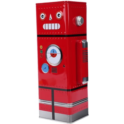 Tirelire Robot Rétro Boîte à Monnaie Vintage en Fer Blanc Décorative Mignonne Décoration Chambre d'Enfant Ornement de Bureau Rouge