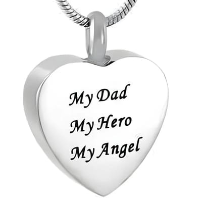 Aramat Jewels | Gedenkhangers | Stalen Ashanger Vader – Persoonlijk Gedenksieraad RVS | My Dad. My Hero. My Angel-2.6cm | |20mm | Staal | Volwassenen | Verkleurd niet