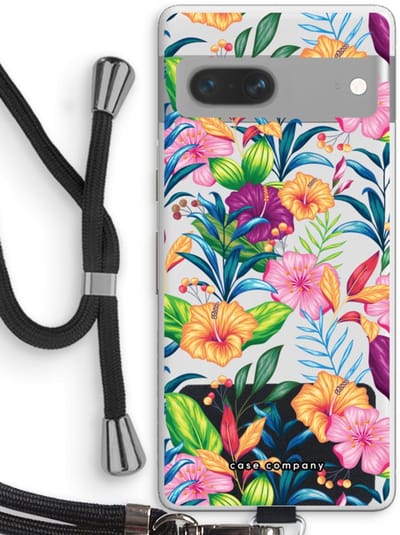Case Company® - Hoesje met koord geschikt voor Google Pixel 7 hoesje met Koord - Tropisch 2 - Telefoonhoesje met Zwart Koord - Bescherming aan alle Kanten en Over de Schermrand