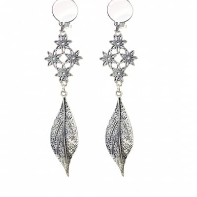 Clip oorbellen -lang- fleur- zilverkleur- geen gaatje- Charme Bijoux