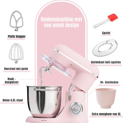 DYNA® Mixer met mengkom - Mixer - Mixer met mengkom keukenmachine - Roze - ‎22cm x 35cmx 33 cm; 4.25 kg