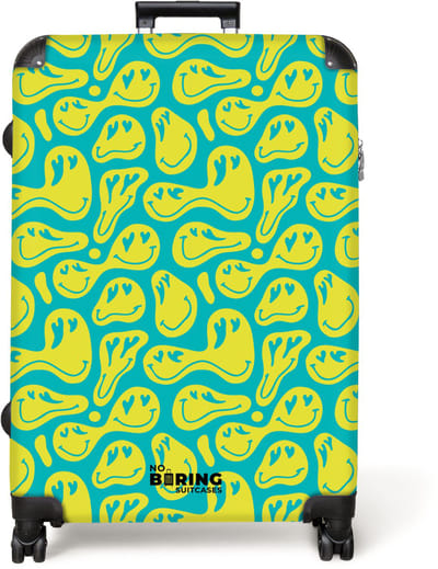 NoBoringSuitcases.com® - Koffer groot - Reiskoffer lichtgewicht - Groen met gele smileys - Rolkoffer met 4 wielen - Grote trolley XL - 98 liter bagage