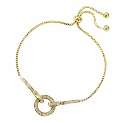 Fako Bijoux - Dames Armband Gouden Cirkel Strass - Verstelbaar - 14-22cm - Cadeau - Verjaardag - Vrouw - Goudkleurig