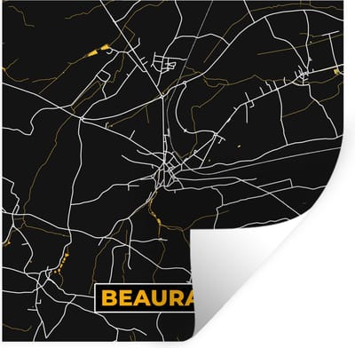 Muurstickers - Sticker Folie - Goud - Stadskaart - Beauraing - Kaart - Plattegrond - 100x100 cm - Plakfolie - Muurstickers Kinderkamer - Zelfklevend Behang XXL - Zelfklevend behangpapier - Stickerfolie
