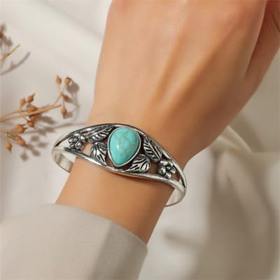 Bracelet Antique Fleurs Couleur Bleu Pierre Naturelle Pour Femmes Bracelets Simples Luxe Bohème Tendance Bijoux Femme beige