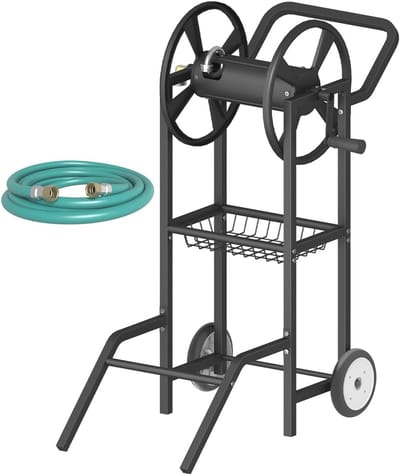 Tuin Slanghaspel Kar met Wielen - Zwaar Beladbaar, Gepoeerdercoat Staal voor 38m 5/8 inch Slangen