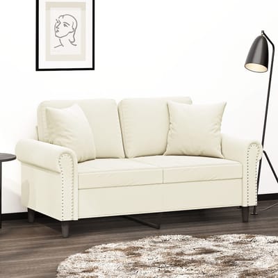 vidaXL - Tweezitsbank - met - sierkussens - 120 - cm - fluweel - crèmekleurig