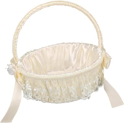 Bruiloft Bloemenmand - Bloemenmeisjesmand Feestmand - Bloemen Presenteren - Elegante Kanten Decoratie - 34D x 30B x 8H cm - Ivoor