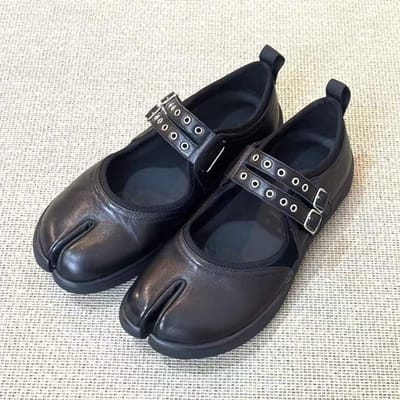 Klinknagel Riem Gesp Split Teen Dames Ballet Flats Lente Zomer Casual Zachte Zool Mary Janes Tabi Gevulkaniseerde Instappers Schoenen 35 black