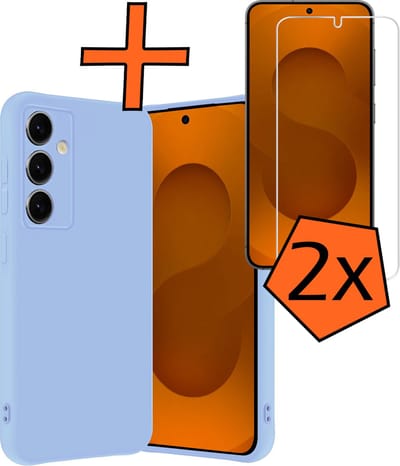 Hoes - Met 2x Screenprotector - Geschikt voor Samsung Galaxy S25 - Sterk & Shockproof - Back Cover - Siliconen Case - Telefoon Hoes - Lichtblauw