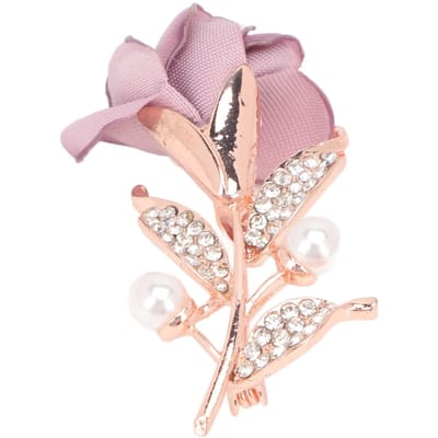 Broche Motif Rose Perle Strass Alliage Coton Exquise Broche Rétro pour Manteau Costume Écharpe Violet Clair white