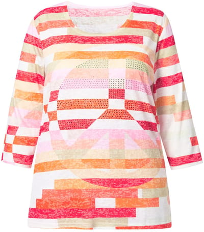 Angel of Style - Dames - T-shirt comfortabele pasvorm strepen peace-teken - Oranje - Maat 44