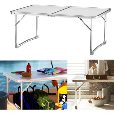Opvouwbare buitentafel 60 cm rechthoekig geschikt voor kamperen; draagbare opvouwbare kleine tafel geschikt voor buitenpicknicks, kamperen en reizen (wit)