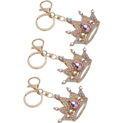 3 Pièces Porte-clés Couronne Strass Clé pour Filles Femmes Clés de Voiture Sac 3D Scintillant Rose gray