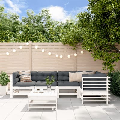 vidaXL - 6-delige - Loungeset - met - kussens - massief - hout - wit