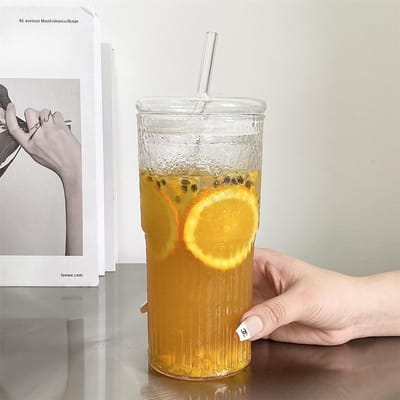 Niche Glazen Beker met Rietje met Grote Capaciteit Kantoor High-looking Ins Stijl Melkthee Koffiekop Hittebestendig Glas Waterbeker 650ml white