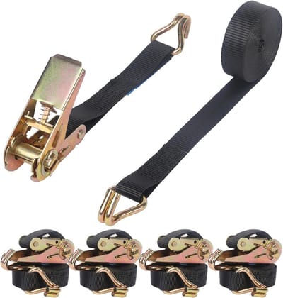 Ratelriemen met J-haken - Spanbanden set - Lading Zekeren - 800 kg Breeksterkte - 4 x 4 meter - Zwart