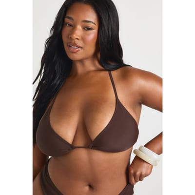 boohoo Dames Plus Essentials Driehoek Bikini Top | Chocoladebruin | Maat: 44
