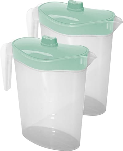 Waterkan/sapkan met afsluitbare deksel in mintgroen - 2x - 1,5 liter - kunststof - 9 x 21 cm - Compact formaat voor in koelkastdeur