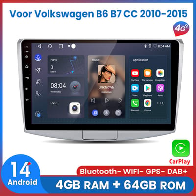 Awesafe 8-Core 4+64GB Autoradio Geschikt Voor Volkswagen Passat B6 B7 CC 2010 t/m 2015 - Draadloze Carplay Android Auto - Touchscreen - GPS Navigatie 4G WiFi Mirror Link FM RDS 32EQ DSP SWC - Bluetooth Radio - 2010 2011 2012 2013 2014 2015