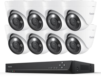Reolink RLK16-1200D8-A 12MP PoE Beveiligingscamera Systeem, 8 Stuks H.265 12MP Dome Beveiligingscamera's, Persoons-, Voertuig- en Huisdierdetectie, Tweewegcommunicatie, Spotlicht Kleuren Nachtzicht, 16CH NVR met 4TB HDD voor 24/7 opname