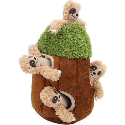 Jouets Interactifs Cache-Cache pour Chien Petit Paresseux Trou d'Arbre Puzzle Squeaky Chien Cache Jouets en Peluche beige