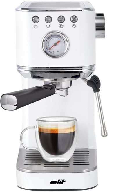 Elit Perfetto 2in1 espresso machine- 20 Bar- Geschikt voor cups en gemalen koffie- 1350W- Compact koffiezetapparaat- Wit
