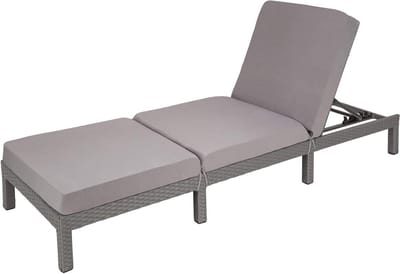 Wicker Tuinligstoel - Zonnebed Relaxstoel - Ontspannen Buiten - 6-voudig Verstelbare Rugleuning - 196 x 66 cm - Grijs