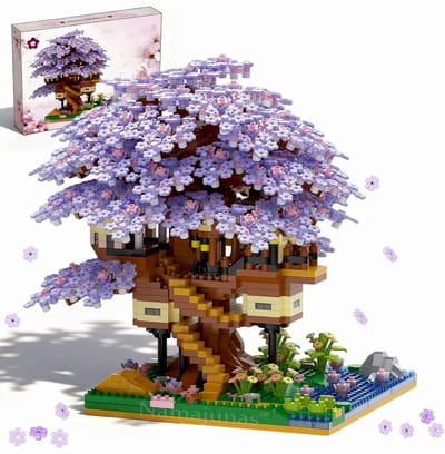 Namajunas - Mini Bouwspeelgoed - Bouwpakketten volwassenen - Bouwpakket kinderen - Boomhut Serie Collection - Botanical Bloemen - Bouwsets - Niet geschikt voor LEGO - 2229 bouwsteencadeaus - Paarse boomhut - Decoratie voor Huis, Pasen, Moederdag