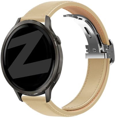 Bandz Leren 'D-Type' bandje geschikt voor Garmin Vivoactive 6 / 5 / 3 / Vivomove / 3 / HR / Style / Luxe / Sport / Trend / Forerunner 645 / 570 / 245 / 170 / 165 / 70 / 55 / Venu / SQ / SQ2 / 2 Plus / Approach S12 / S40 / S42 / S44 / S50 - Crème