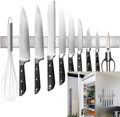 Famanu - Dubbelzijdige magnetische messenstrip 17 inch, roestvrijstalen wandhouder voor messen en gereedschap, sterke magneet, premium afwerking