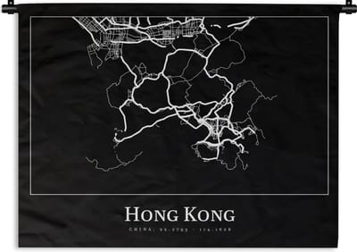 Wandkleed - Wanddoek - Hong Kong - Kaart - Stadskaart - Plattegrond - 120x90 cm - Wandtapijt