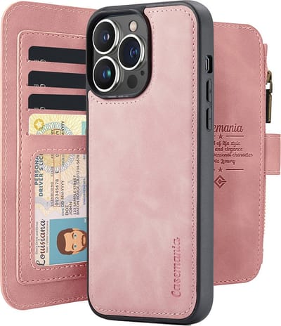 CaseMania Bookcase hoesje geschikt voor Apple iPhone 15 Pro - Effen Roze - Kunstleer - Portemonnee met 14 Vakjes voor Pasjes en Ritsvak