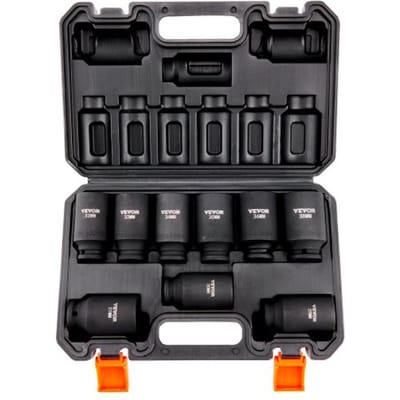 VEVOR 1/2 inch dopsleutelset CR-V gelegeerd staal 9-delige dopsleutelset 29-38 mm diepe doppen slagmoersleutel, HRC 42-48 dopsleutel inclusief gereedschapskoffer, metrische schroefverwijderaar