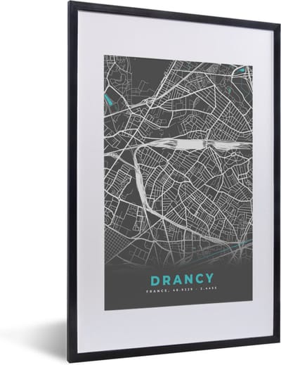 Fotolijst incl. Poster - Drancy - Frankrijk - Plattegrond - Kaart - Stadskaart - 40x60 cm - Posterlijst