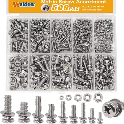 Kit d'Assortiment d'Écrous et Boulons 500 Pièces M2 M2.5 M3 M4 M5 Vis à Machine Acier Inoxydable 304 Vis Combinées Pour Électronique Projets Bricolage Moto K-188 United States
