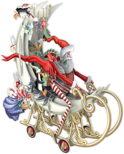 3D-Pop Up Wenskaart Santa's Moon Sleigh - Laser gesneden kerstkaart
