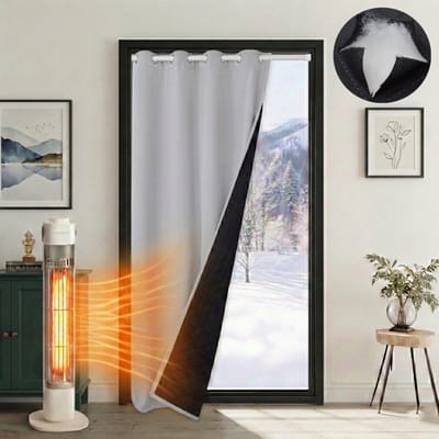 MUPOO Isolerend Verduisterend Gordijnen Kant en Klaar met Ringen 405gsm 110x203 cm - Verduisterend Thermisch Waterdicht & Winddicht - Blackout Overgordijnen voor Trappengat,Voordeur&Achterdeur -Grijswit-2 stuks