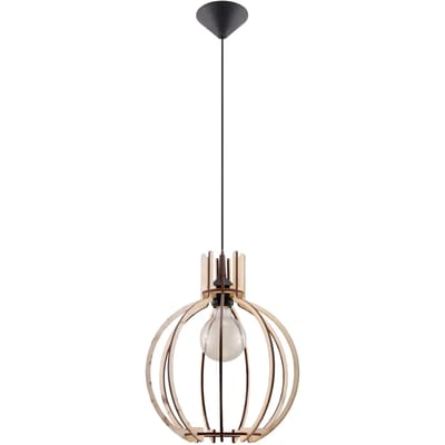 Hanglamp ARANCIA met ronde houten kap - Sollux Lighting - IP20 - Natuurlijk hout hout behuizing - 28 x 28 x 100 cm - 1 x E27 LED, exclusief lichtbron - Max. 15 W - Scandinavische hanglamp voor woonkamer, slaapkamer en eetkamer